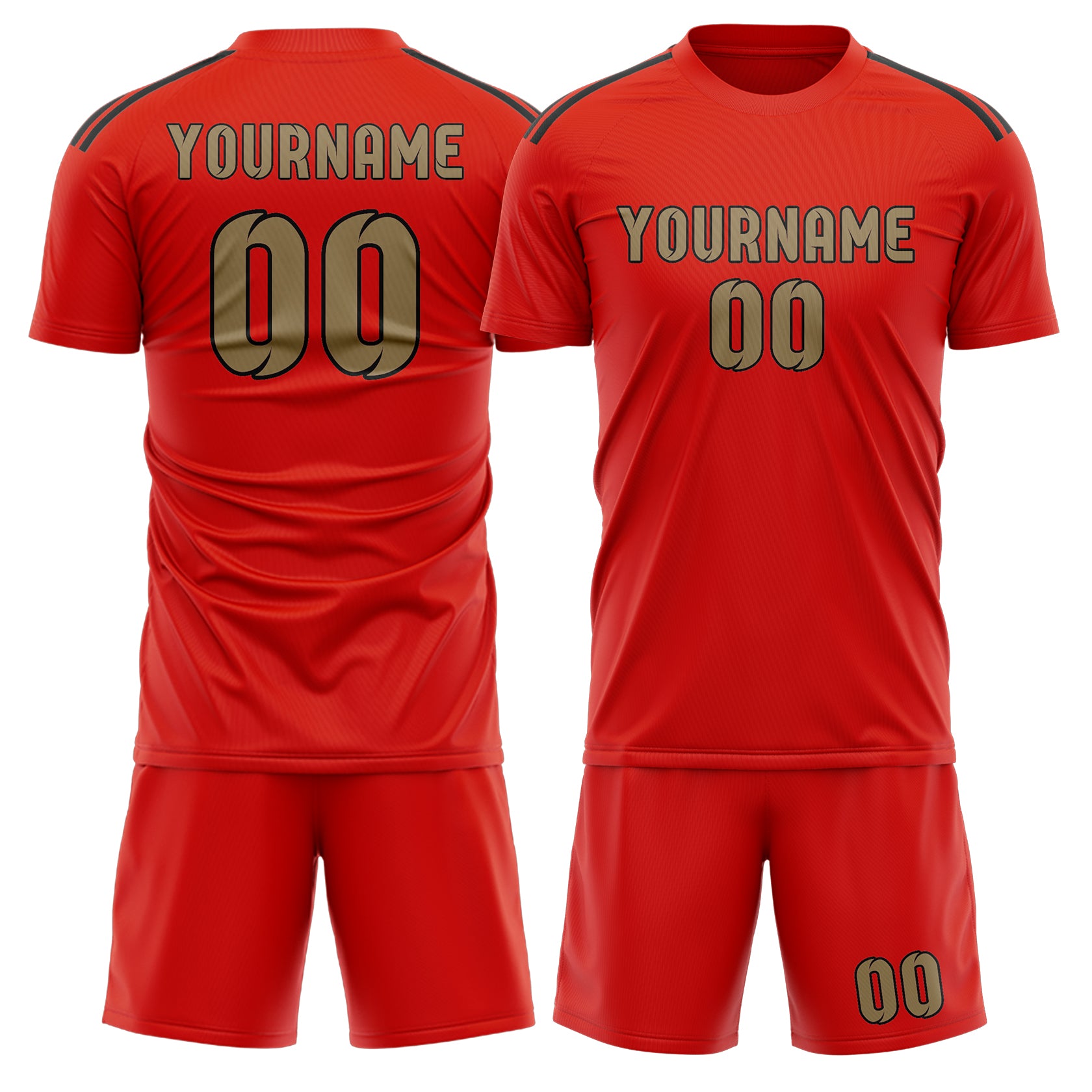 Custom Orange Red Light Khaki Soccer Set