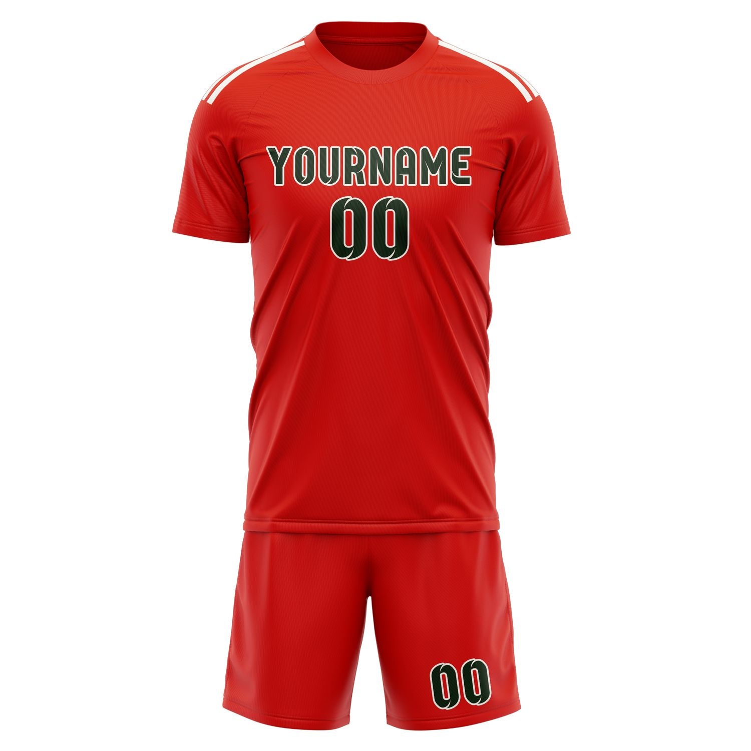 Custom Orange Red Dark Green Soccer Set