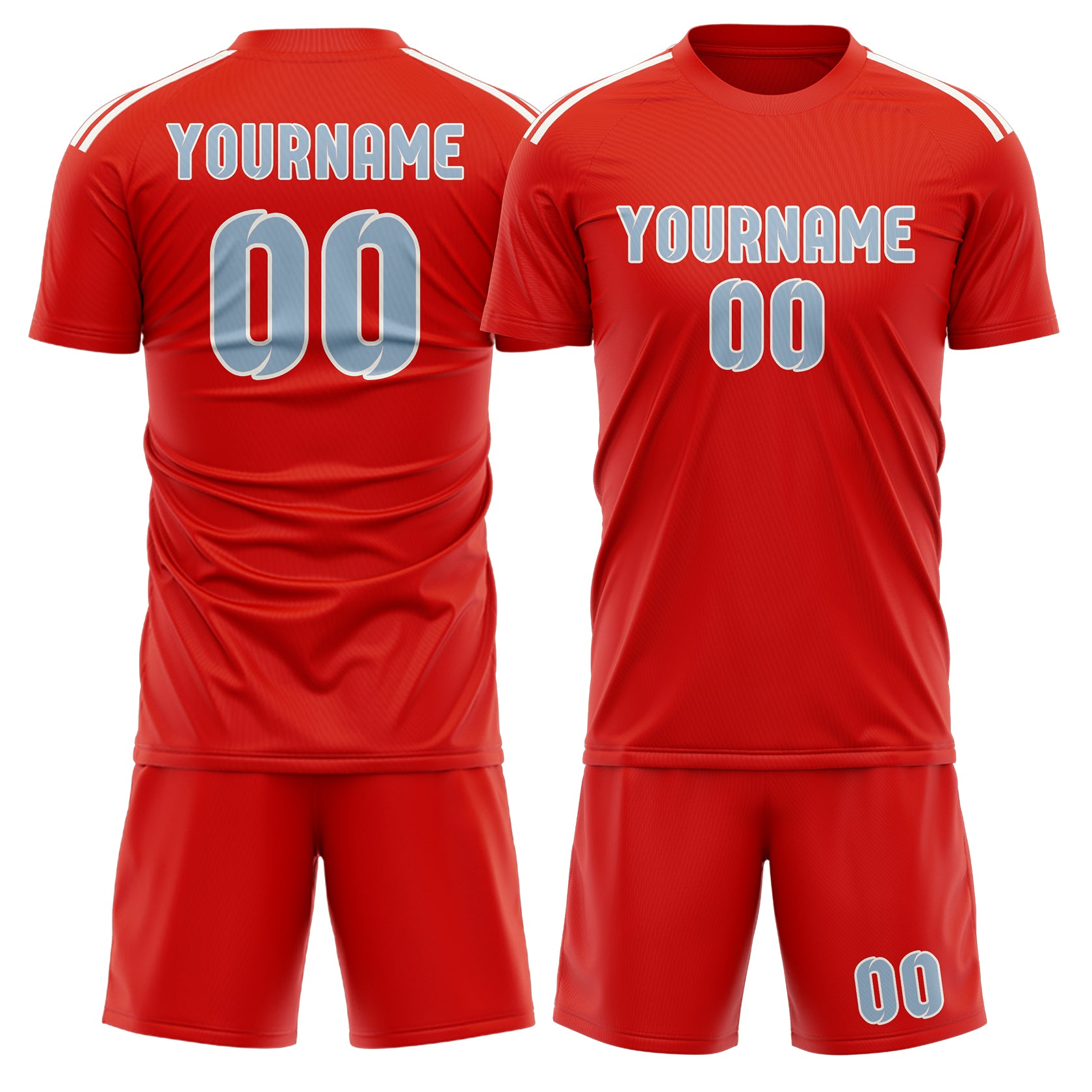 Custom Orange Red Light Blue Soccer Set