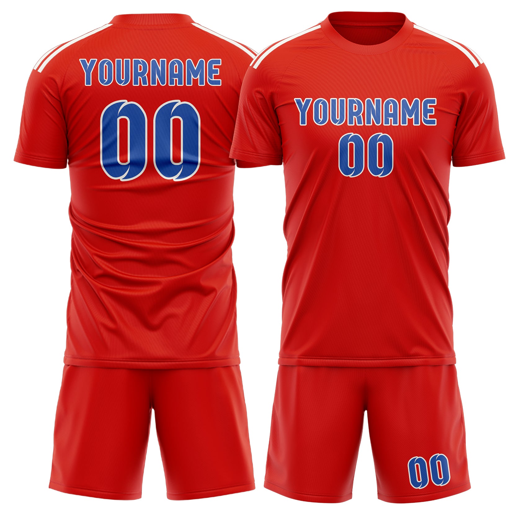 Custom Orange Red Sky Blue Soccer Set