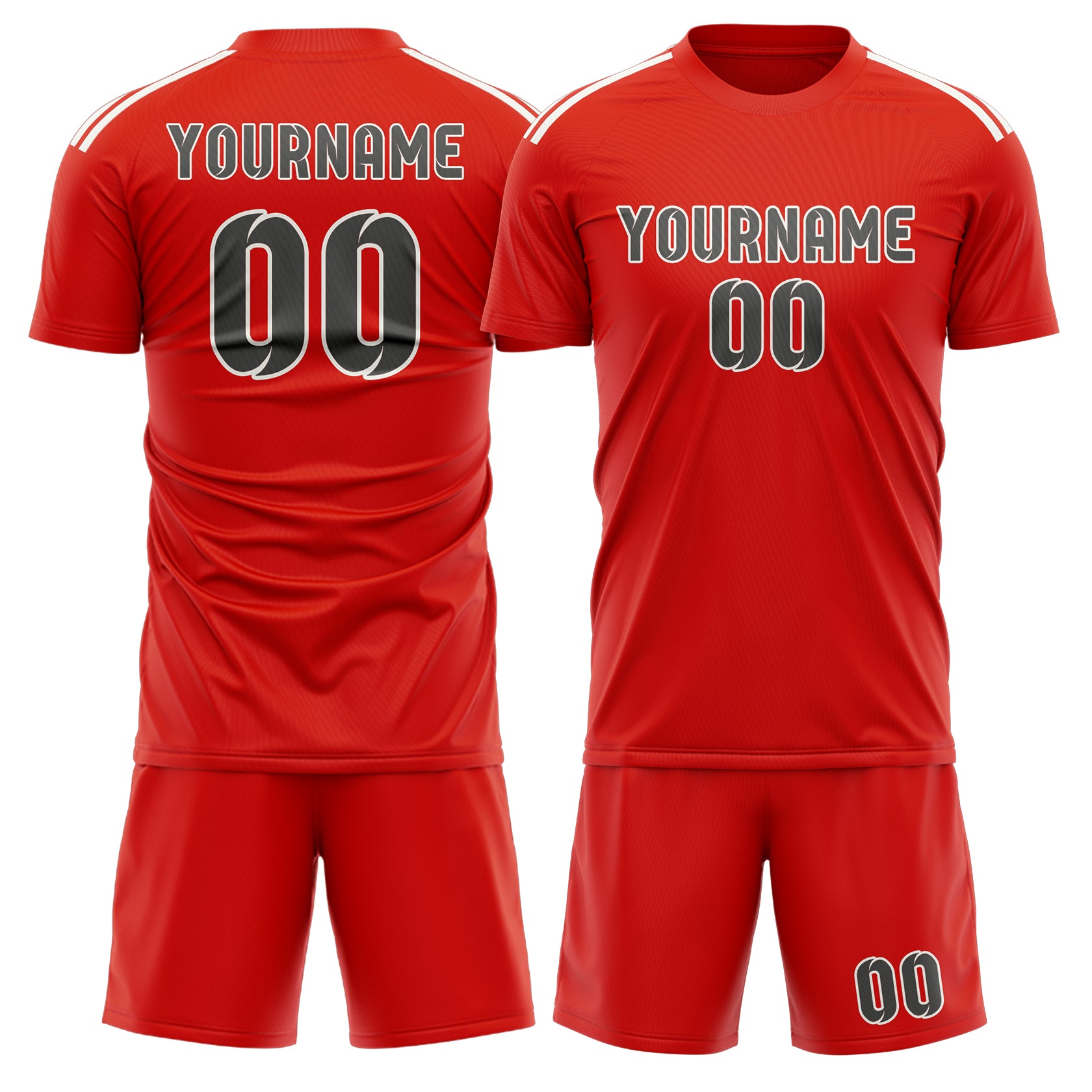 Custom Orange Red Dark Grey Soccer Set