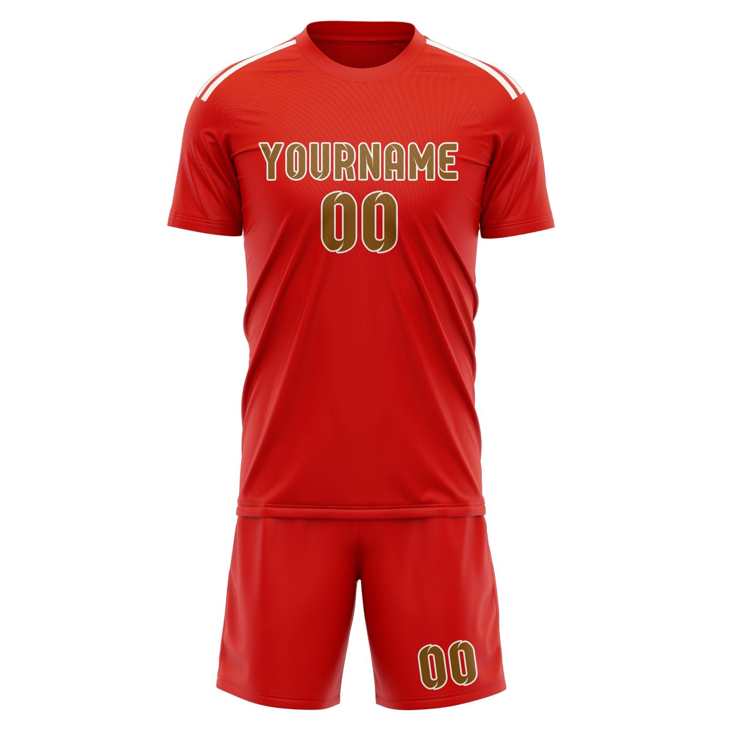 Custom Orange Red Khaki Soccer Set