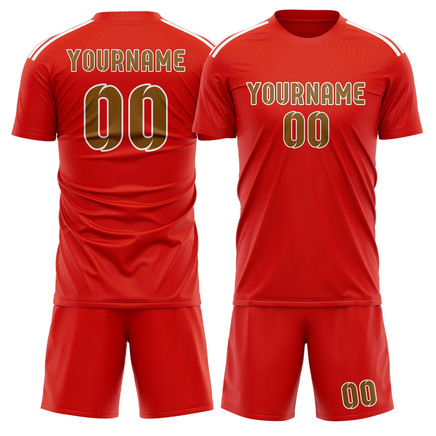 Custom Orange Red Khaki Soccer Set