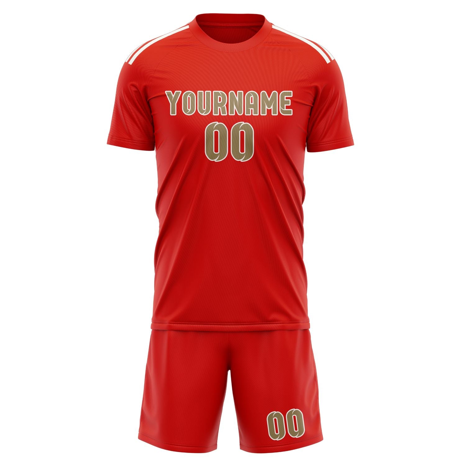 Custom Orange Red Light Khaki Soccer Set