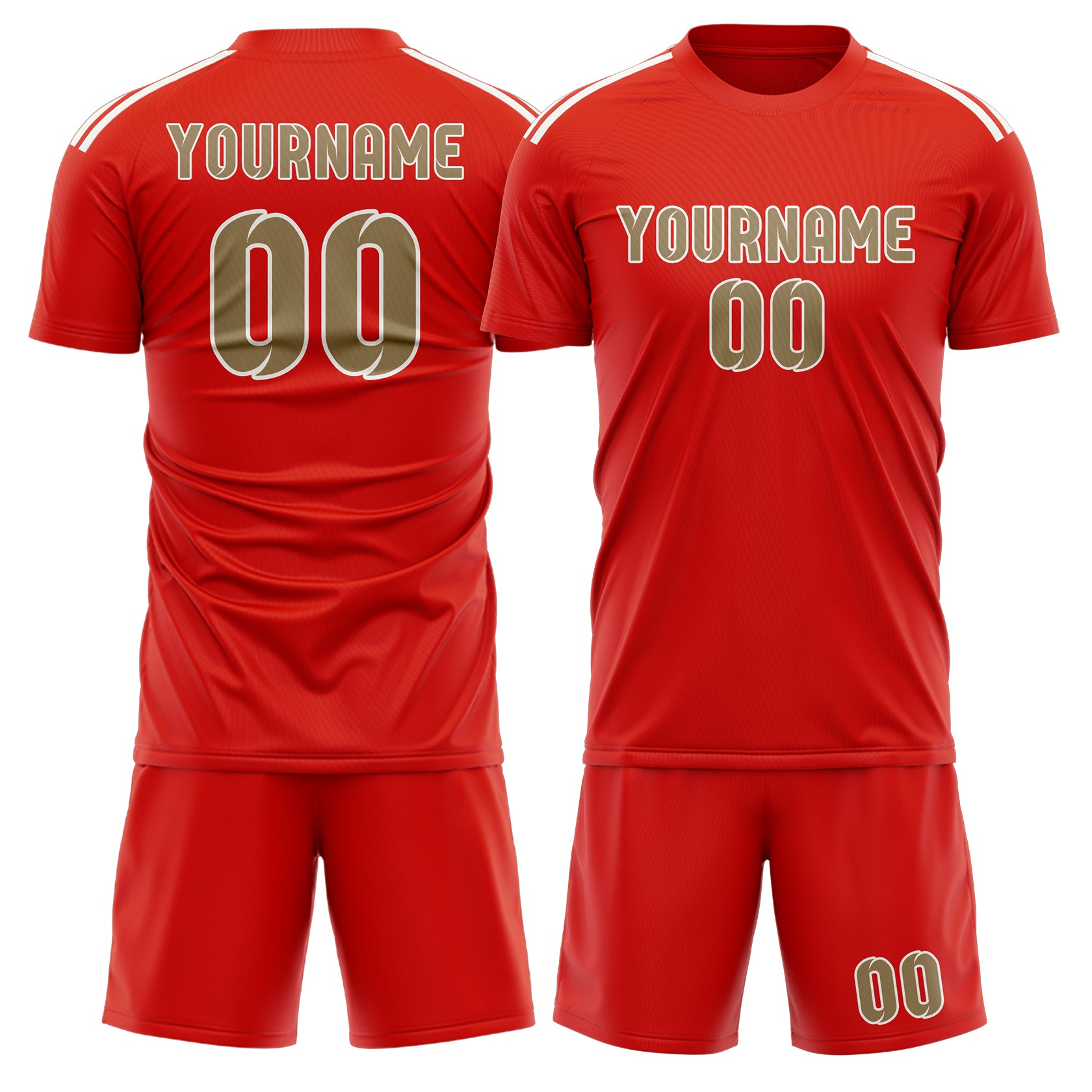 Custom Orange Red Light Khaki Soccer Set