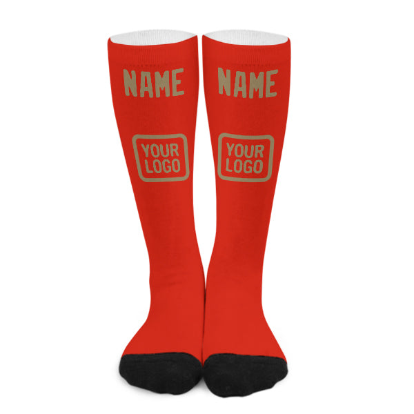 Custom Orange Red Light Khaki Knee-High Sock