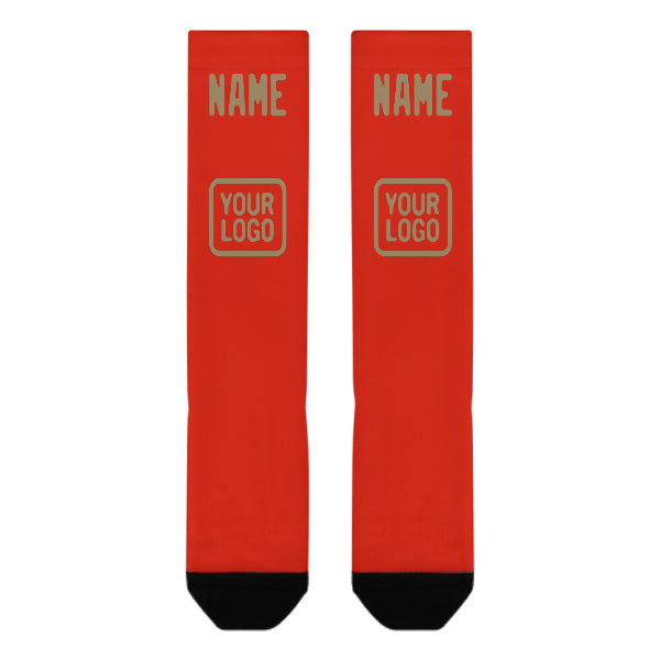 Custom Orange Red Light Khaki Knee-High Sock