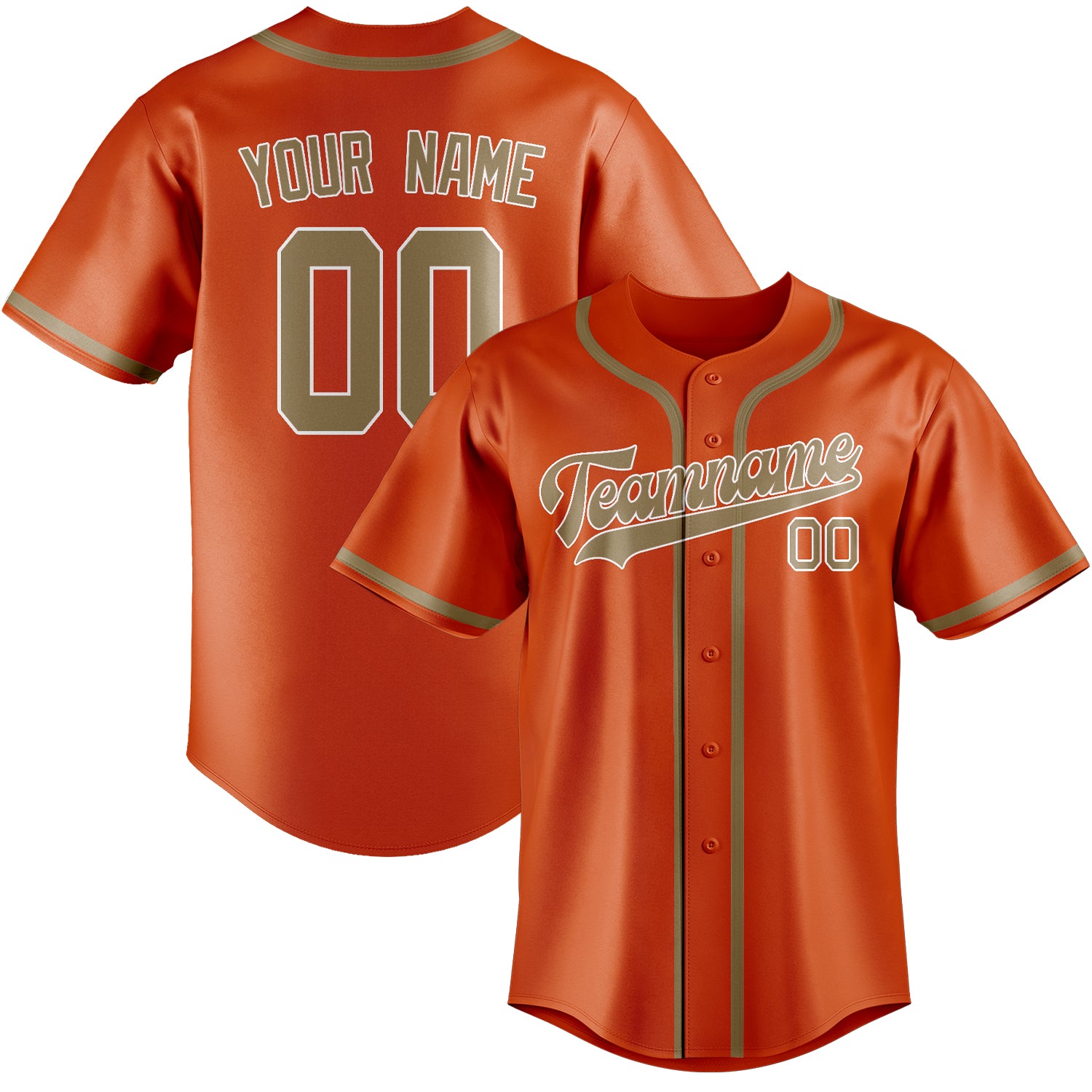 Custom Orange Red Light Khaki Baseball Jersey