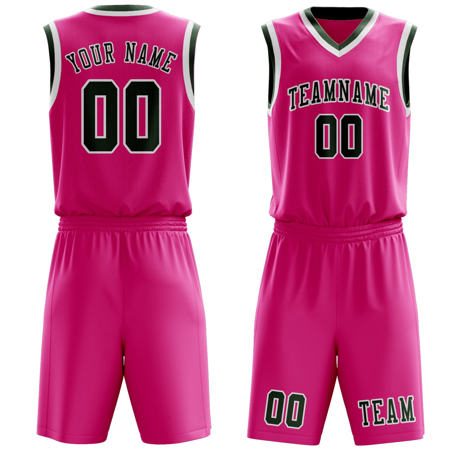 Custom Pink Dark Green Basketball Set