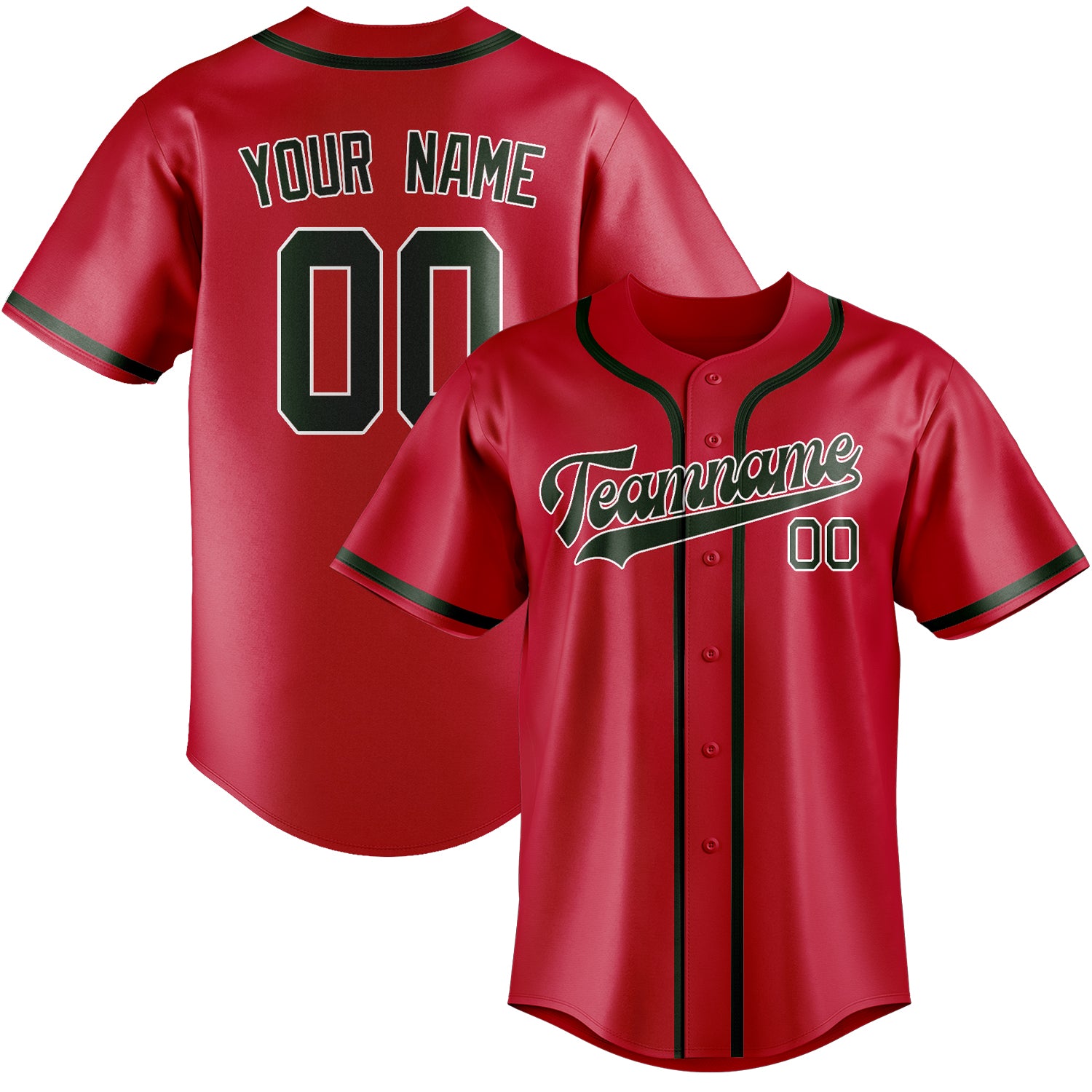 Custom Red Dark Green Baseball Jersey