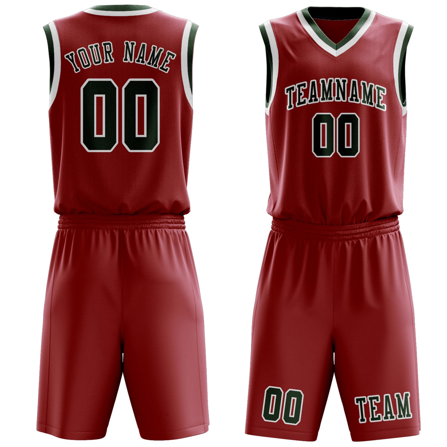 Custom Red Dark Green Basketball Set