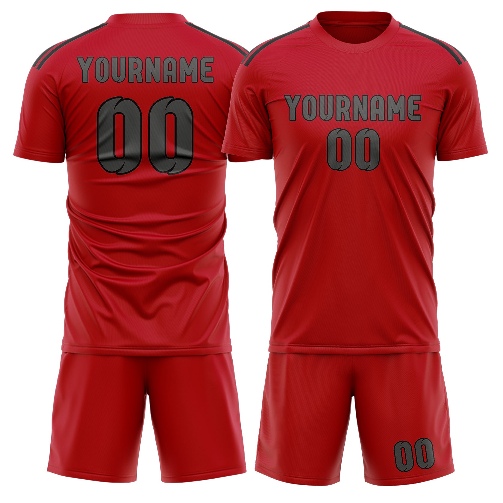 Custom Red Dark Grey Soccer Set