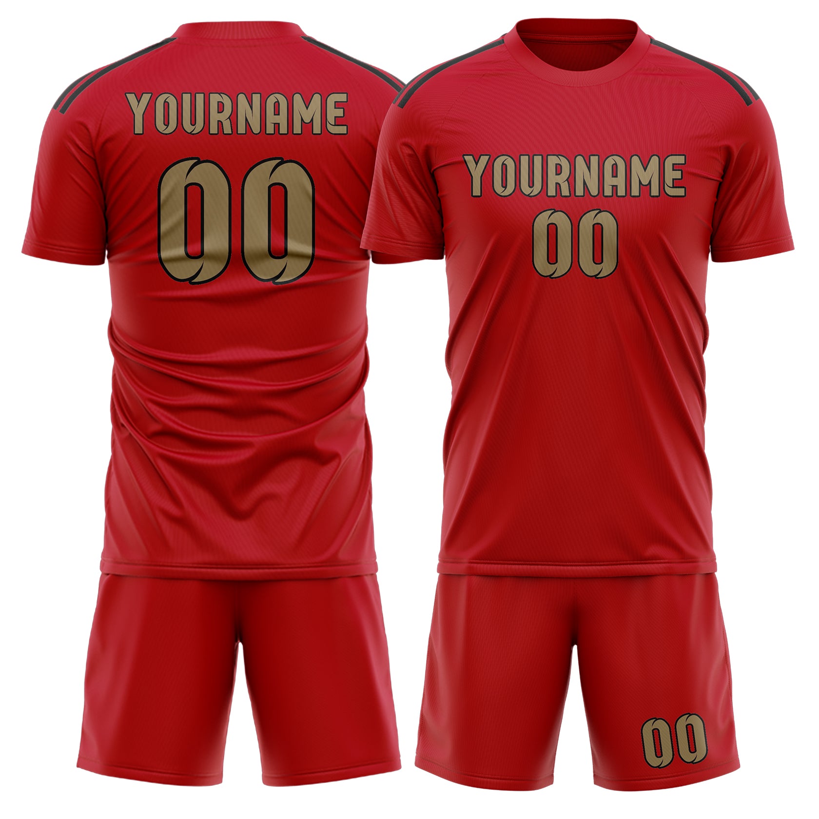 Custom Red Light Khaki Soccer Set