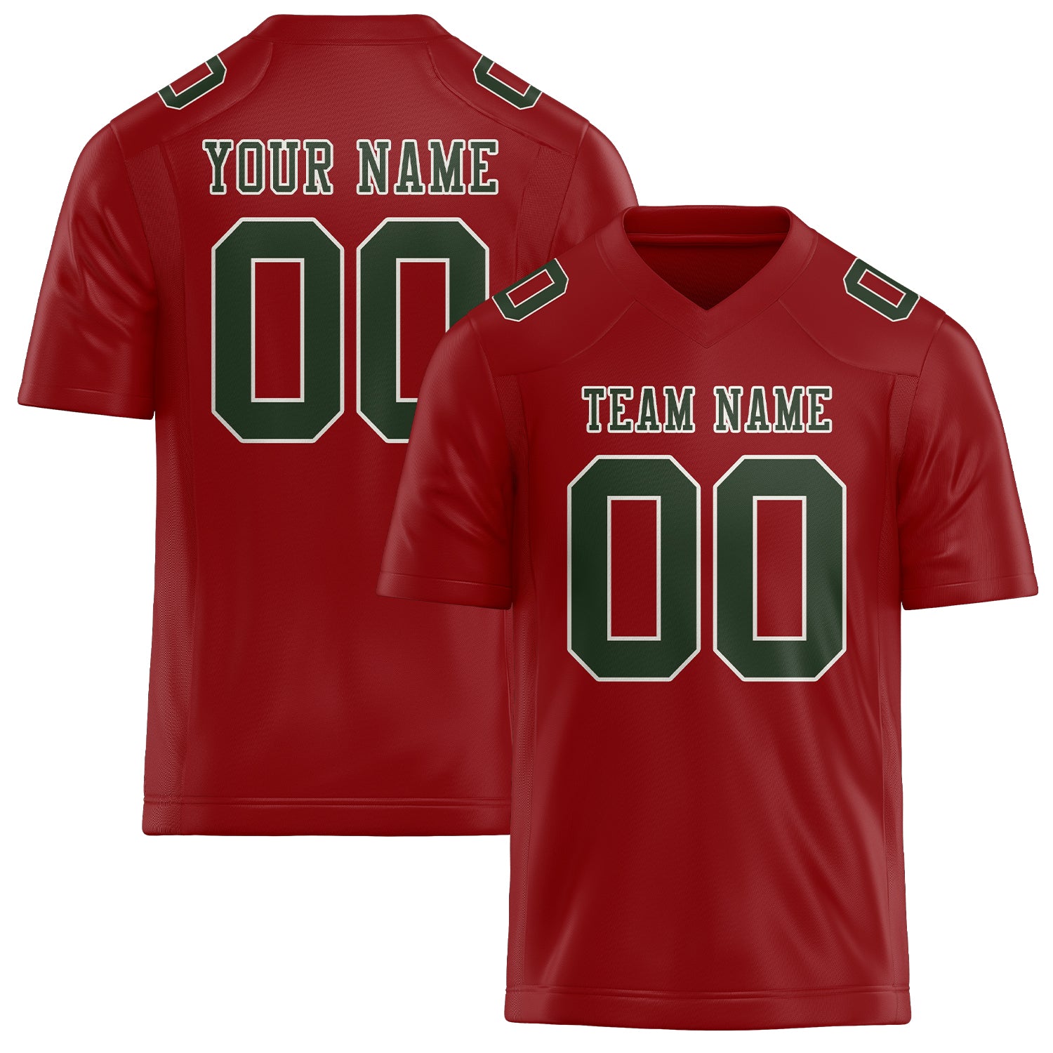 Custom Red Dark Green Football Jersey