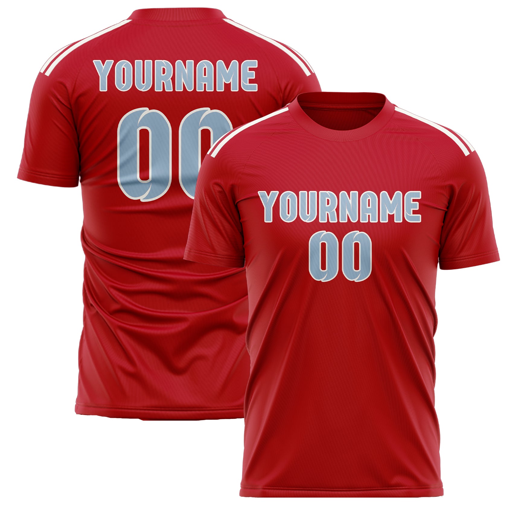Custom Red Light Blue Soccer Jersey