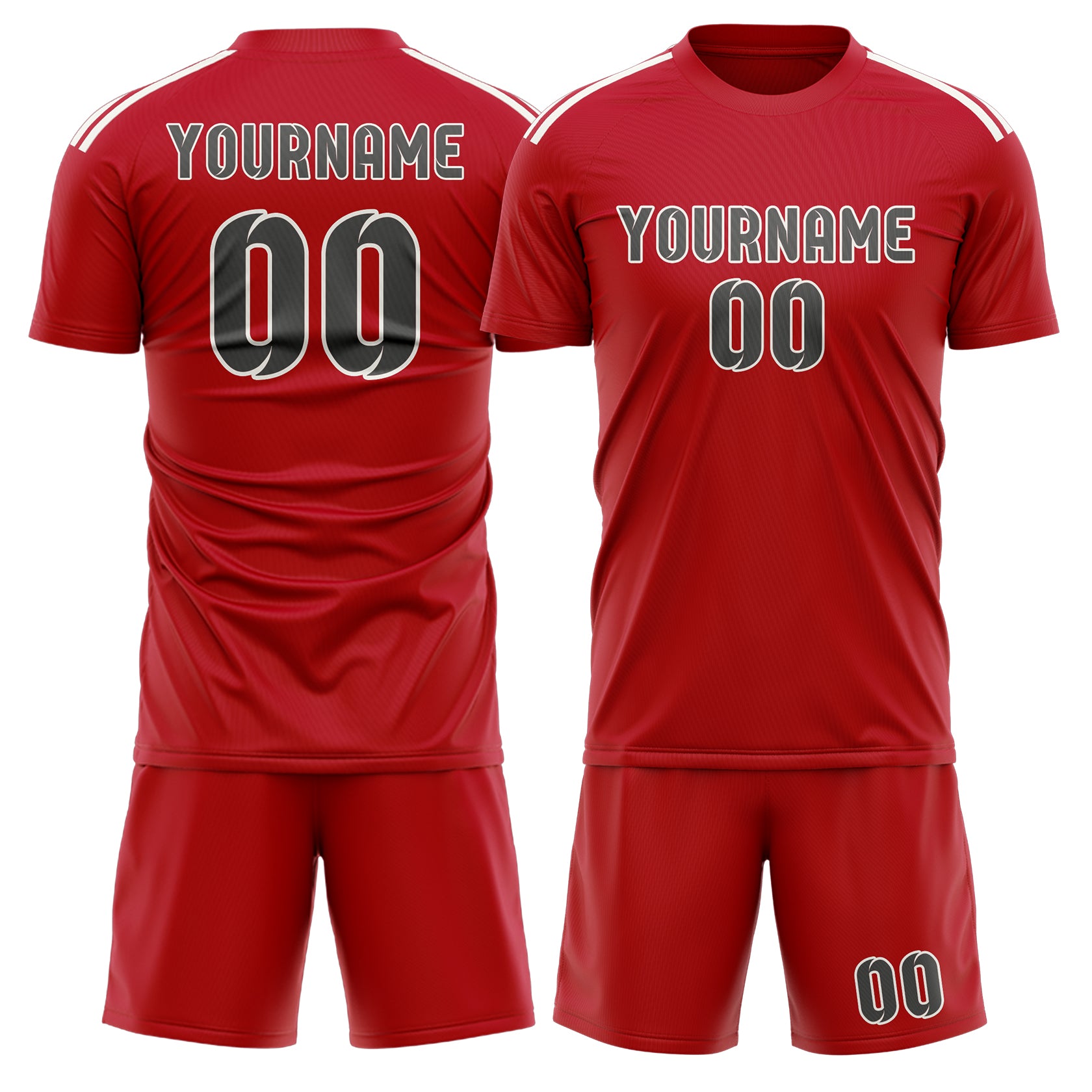 Custom Red Dark Grey Soccer Set