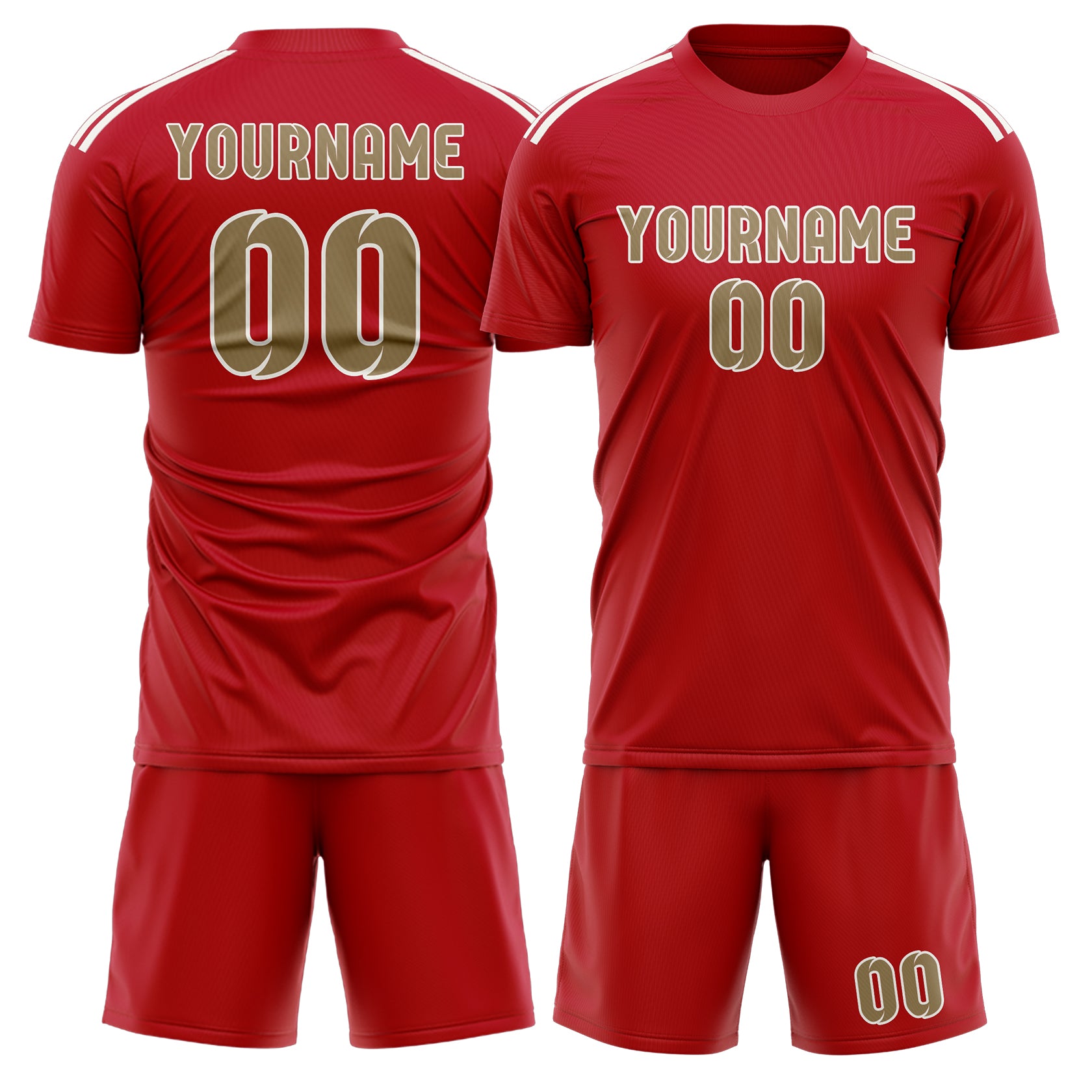 Custom Red Light Khaki Soccer Set