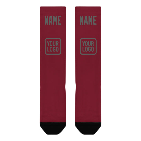 Custom Crimson Red Dark Grey Knee-High Sock