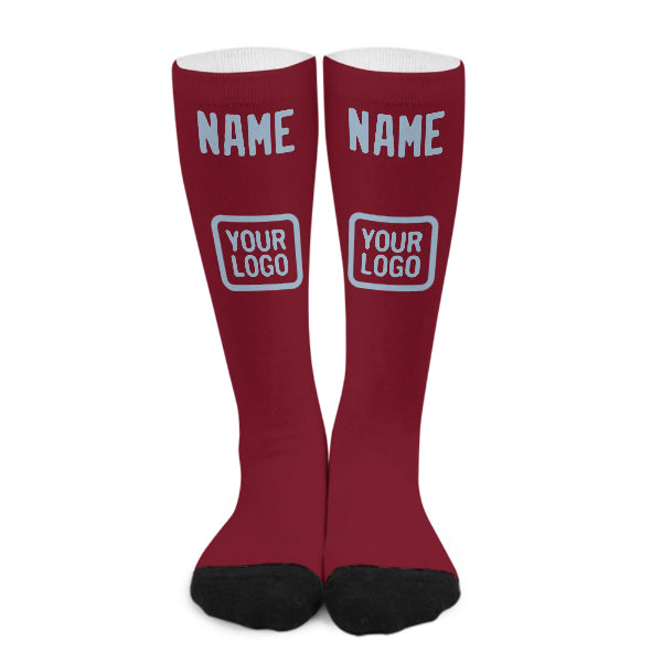 Custom Crimson Red Light Blue Knee-High Sock
