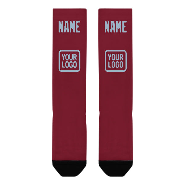 Custom Crimson Red Light Blue Knee-High Sock