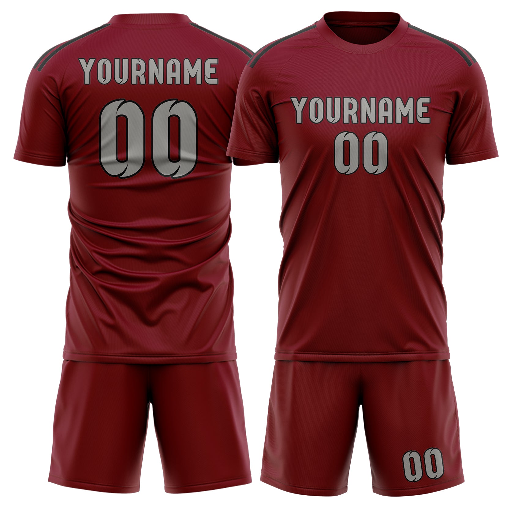Custom Crimson Red Gray Soccer Set