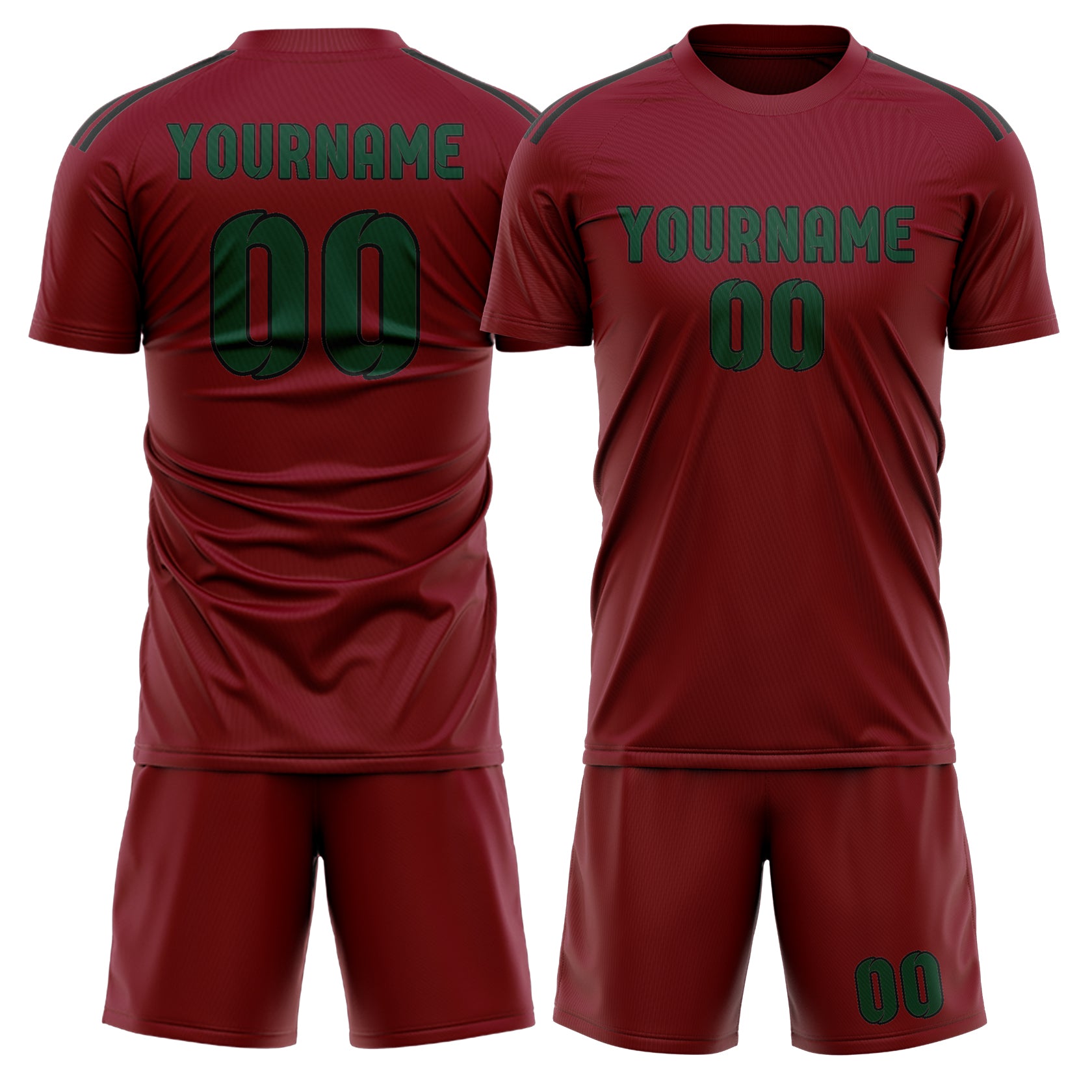 Custom Crimson Red Green Soccer Set