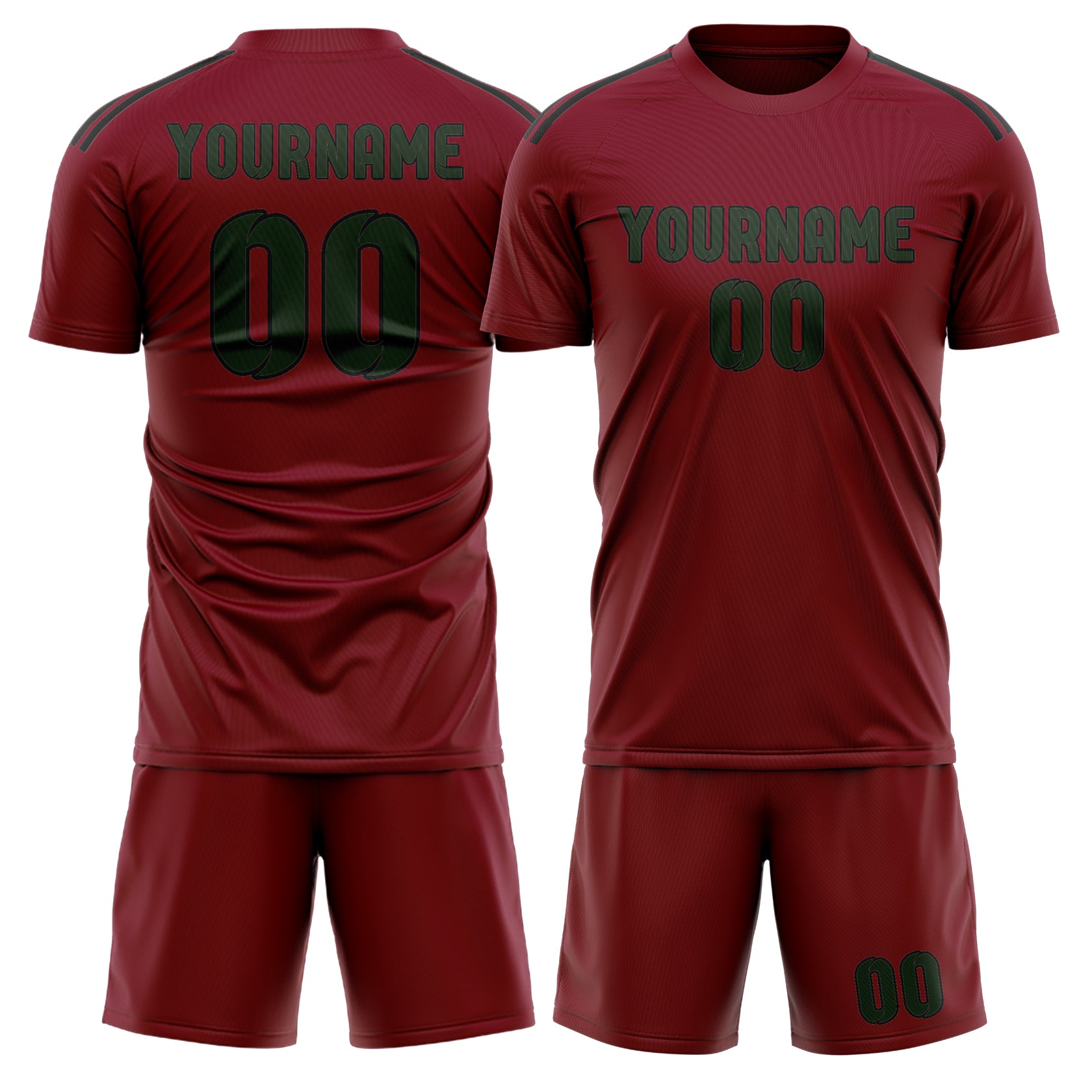 Custom Crimson Red Dark Green Soccer Set