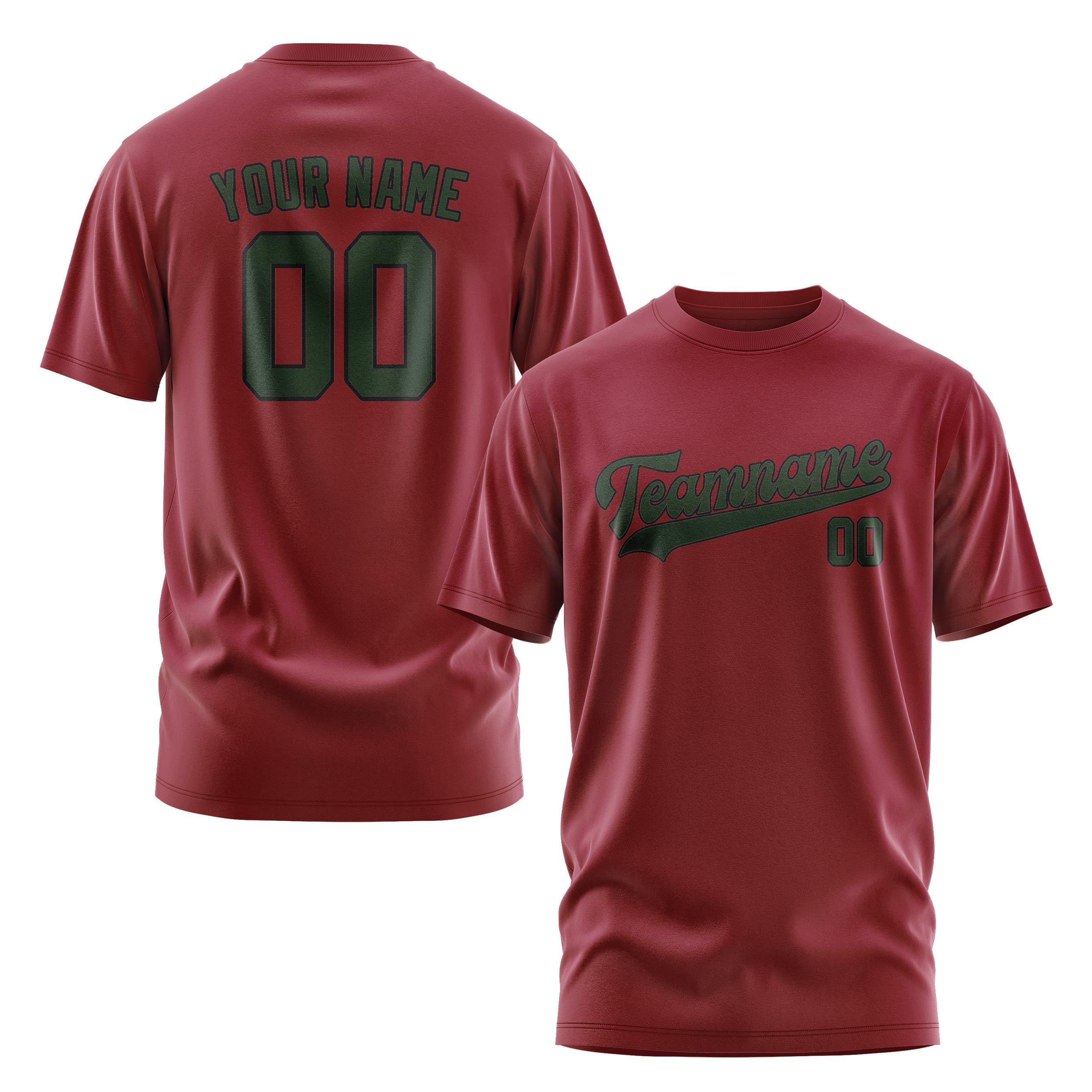 Custom Crimson Red Dark Green T-Shirt