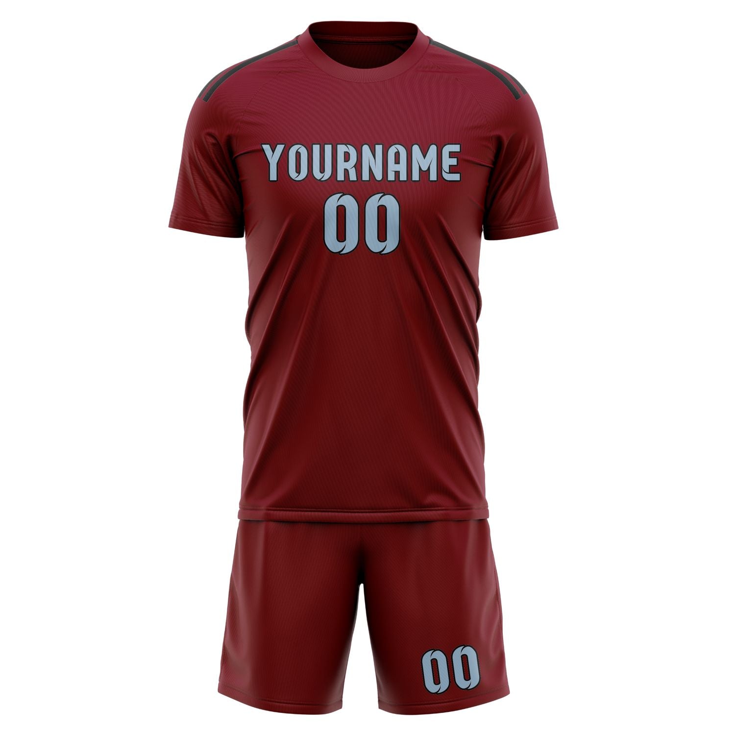 Custom Crimson Red Light Blue Soccer Set