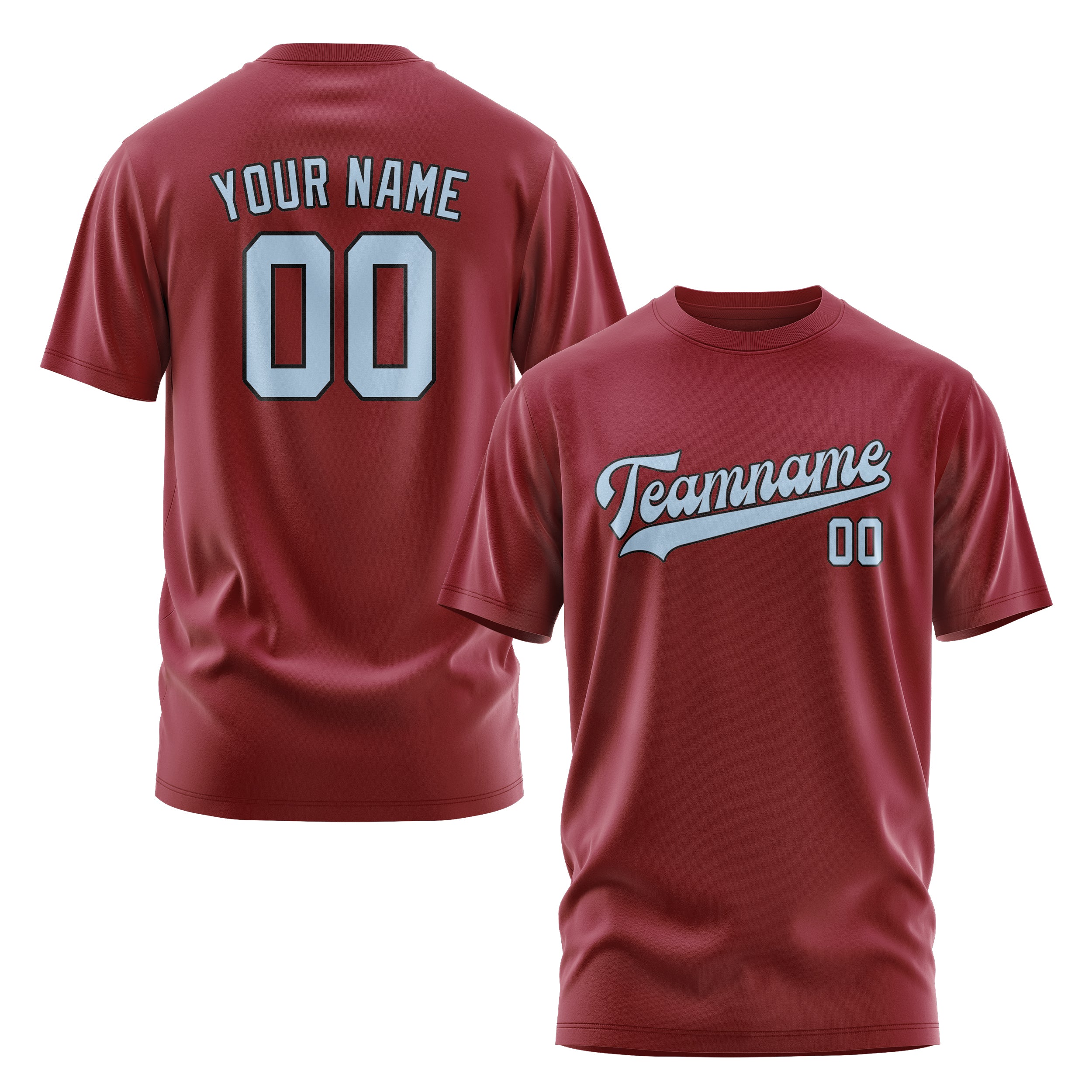 Custom Crimson Red Light Blue T-Shirt
