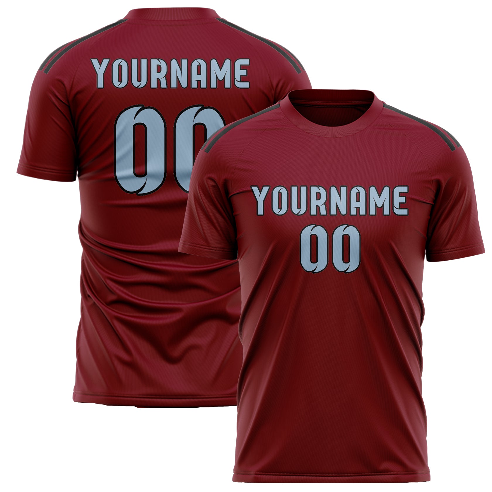 Custom Crimson Red Light Blue Soccer Jersey