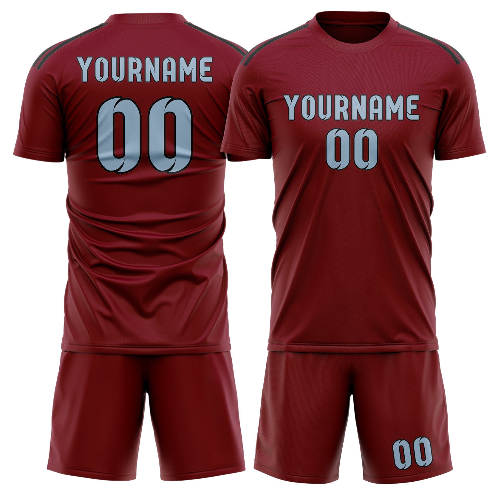 Custom Crimson Red Light Blue Soccer Set