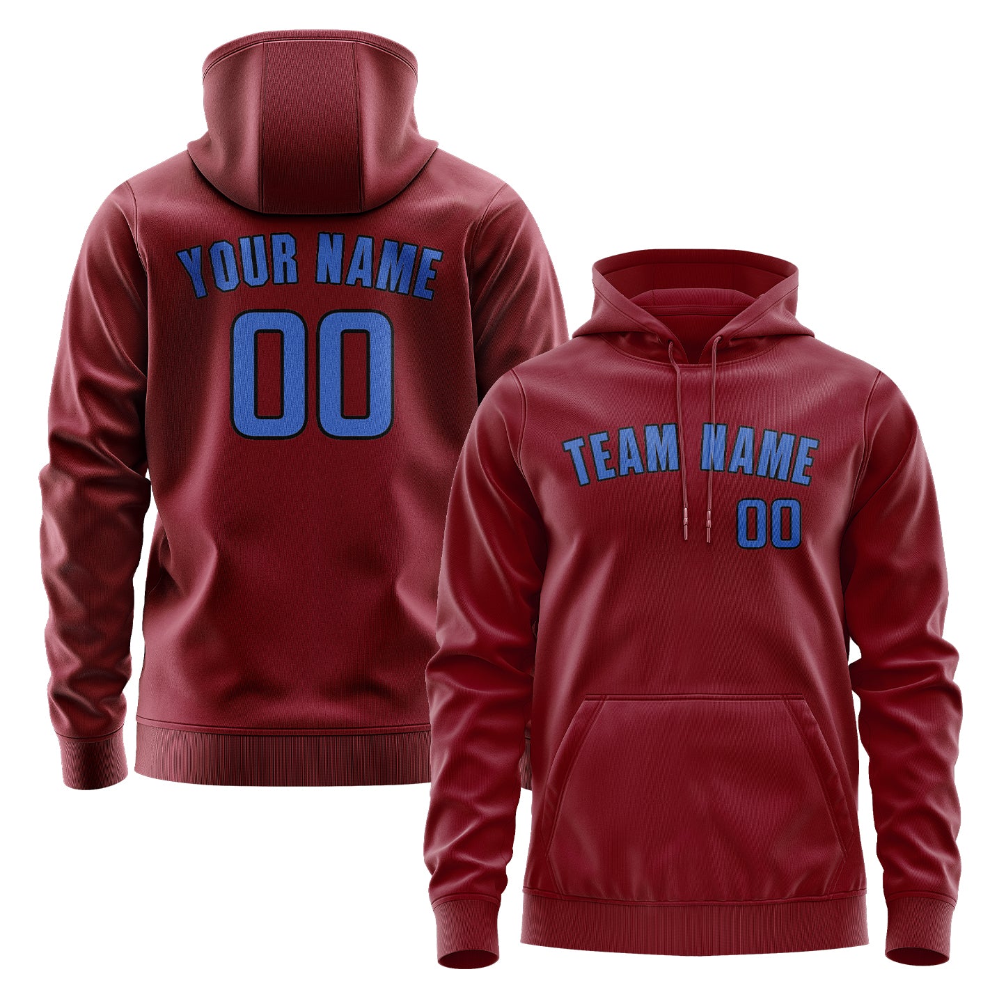 Custom Crimson Red Sky Blue Hoodie