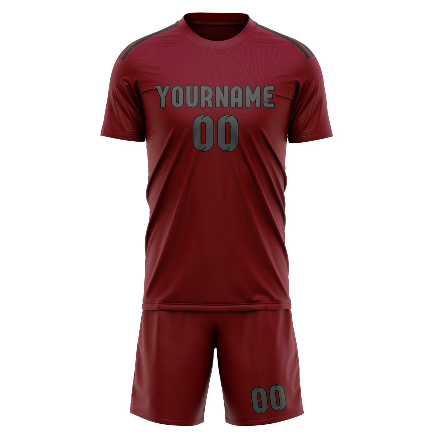Custom Crimson Red Dark Grey Soccer Set