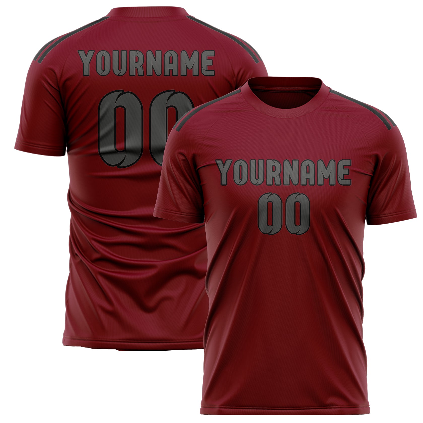 Custom Crimson Red Dark Grey Soccer Jersey