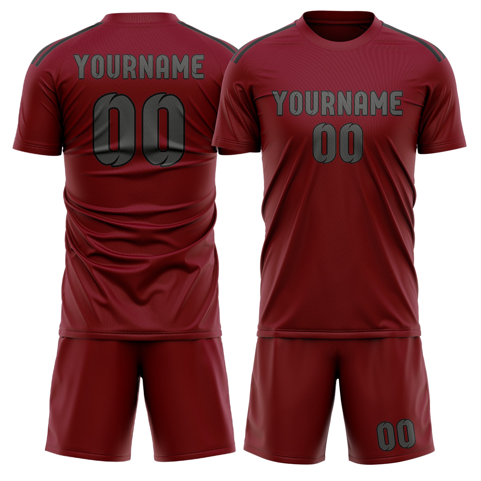 Custom Crimson Red Dark Grey Soccer Set