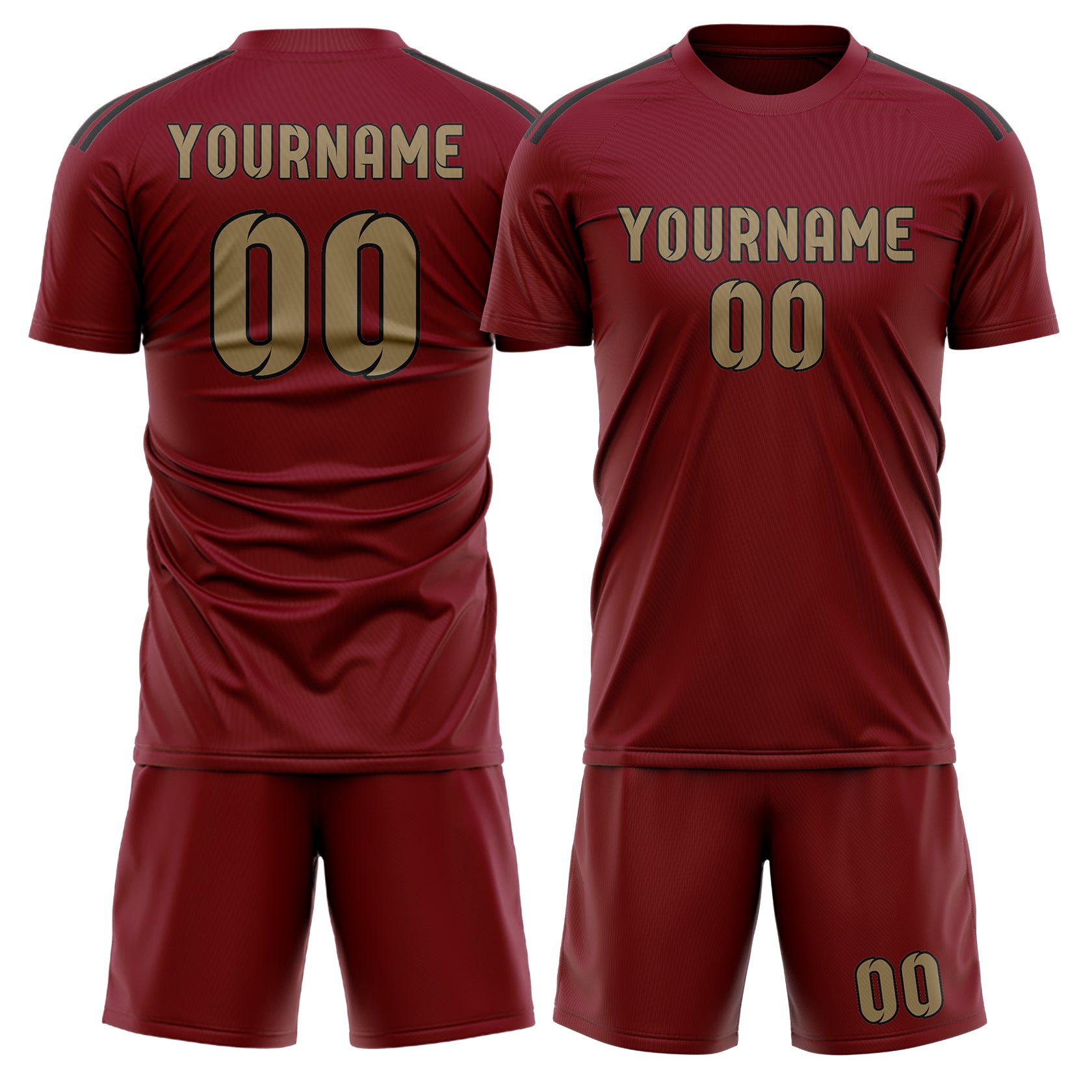 Custom Crimson Red Light Khaki Soccer Set