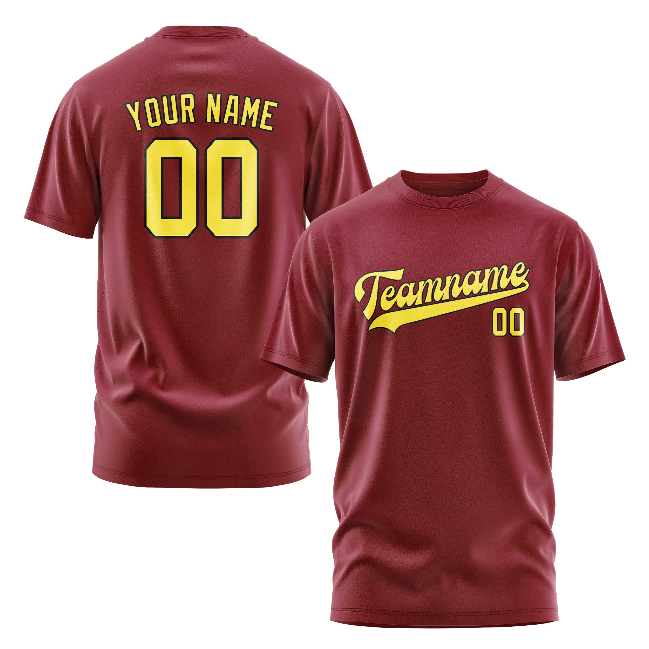 Custom Crimson Red Light Yellow T-Shirt