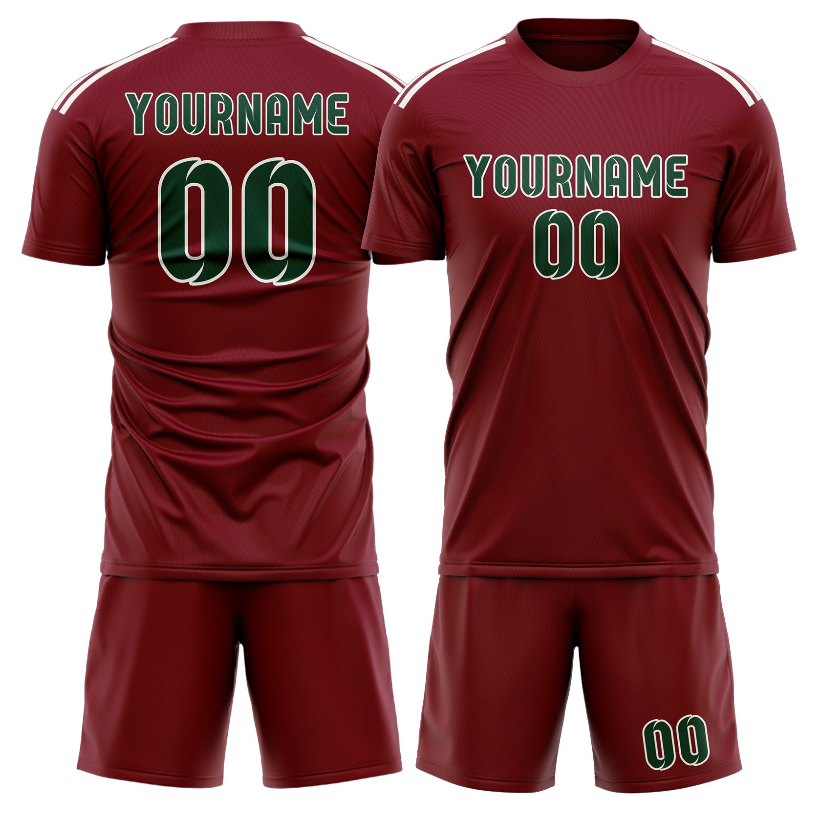 Custom Crimson Red Green Soccer Set