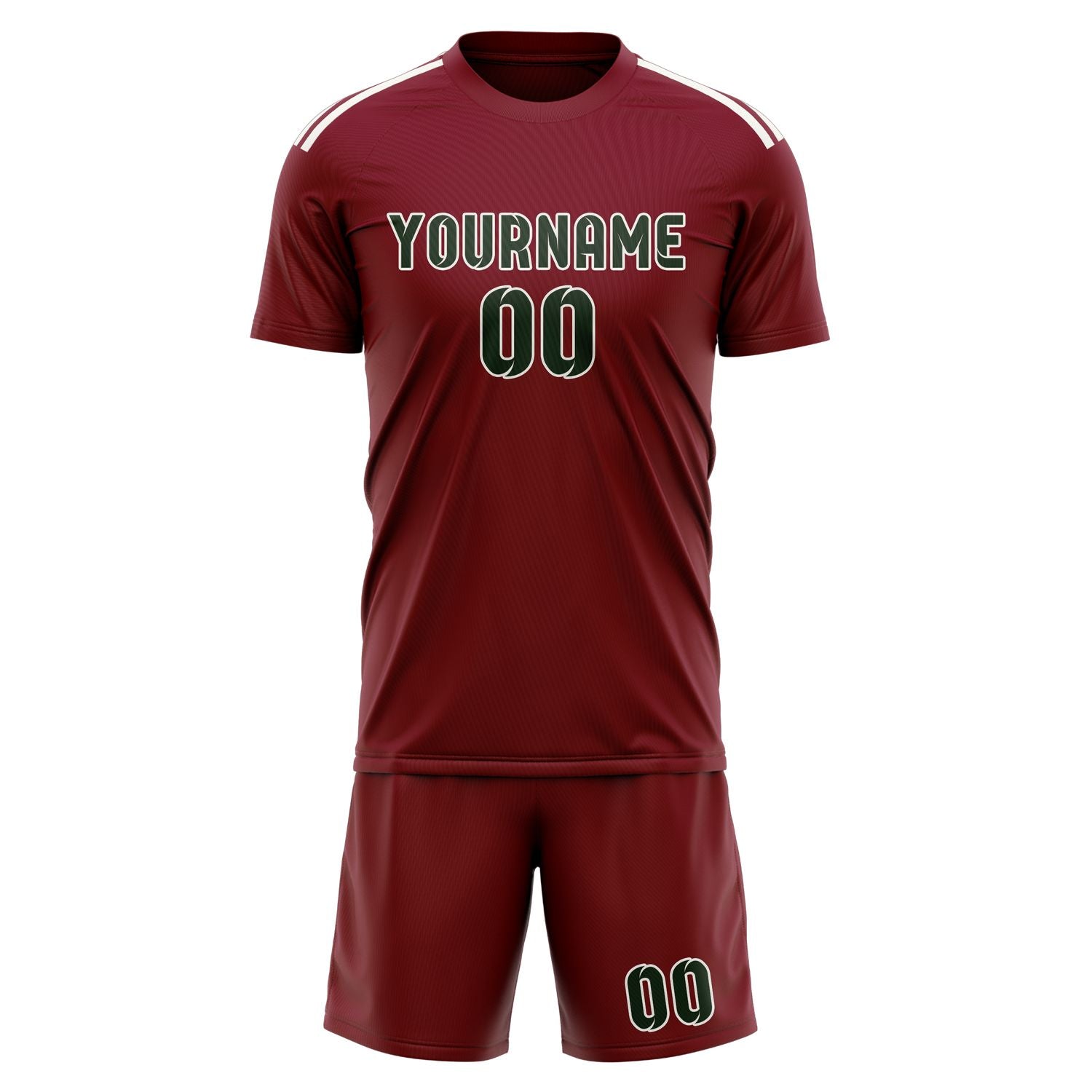 Custom Crimson Red Dark Green Soccer Set