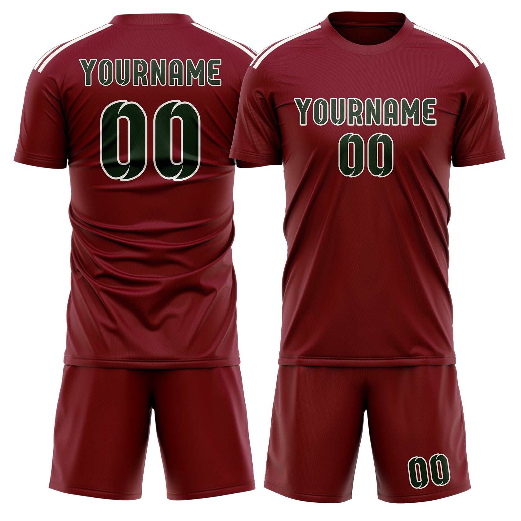 Custom Crimson Red Dark Green Soccer Set