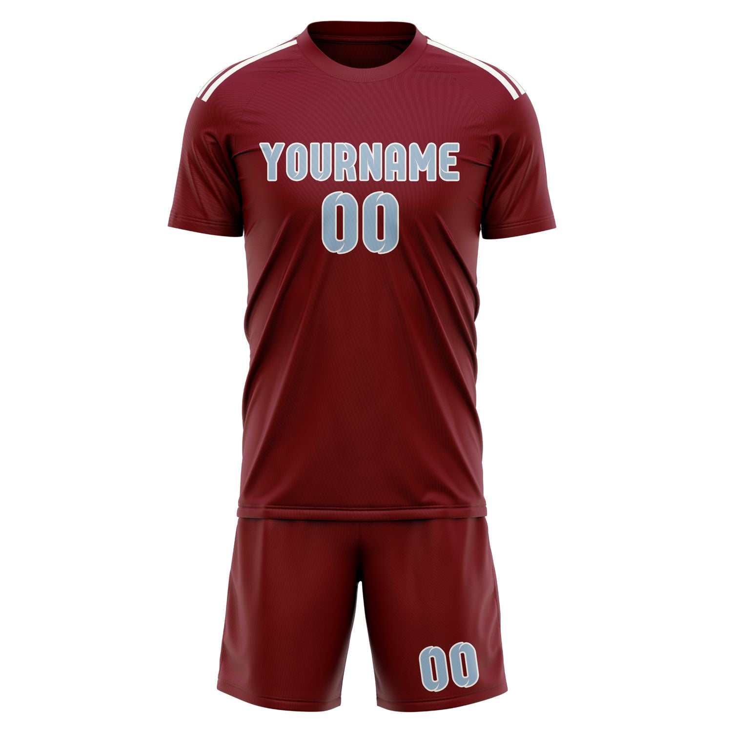 Custom Crimson Red Light Blue Soccer Set