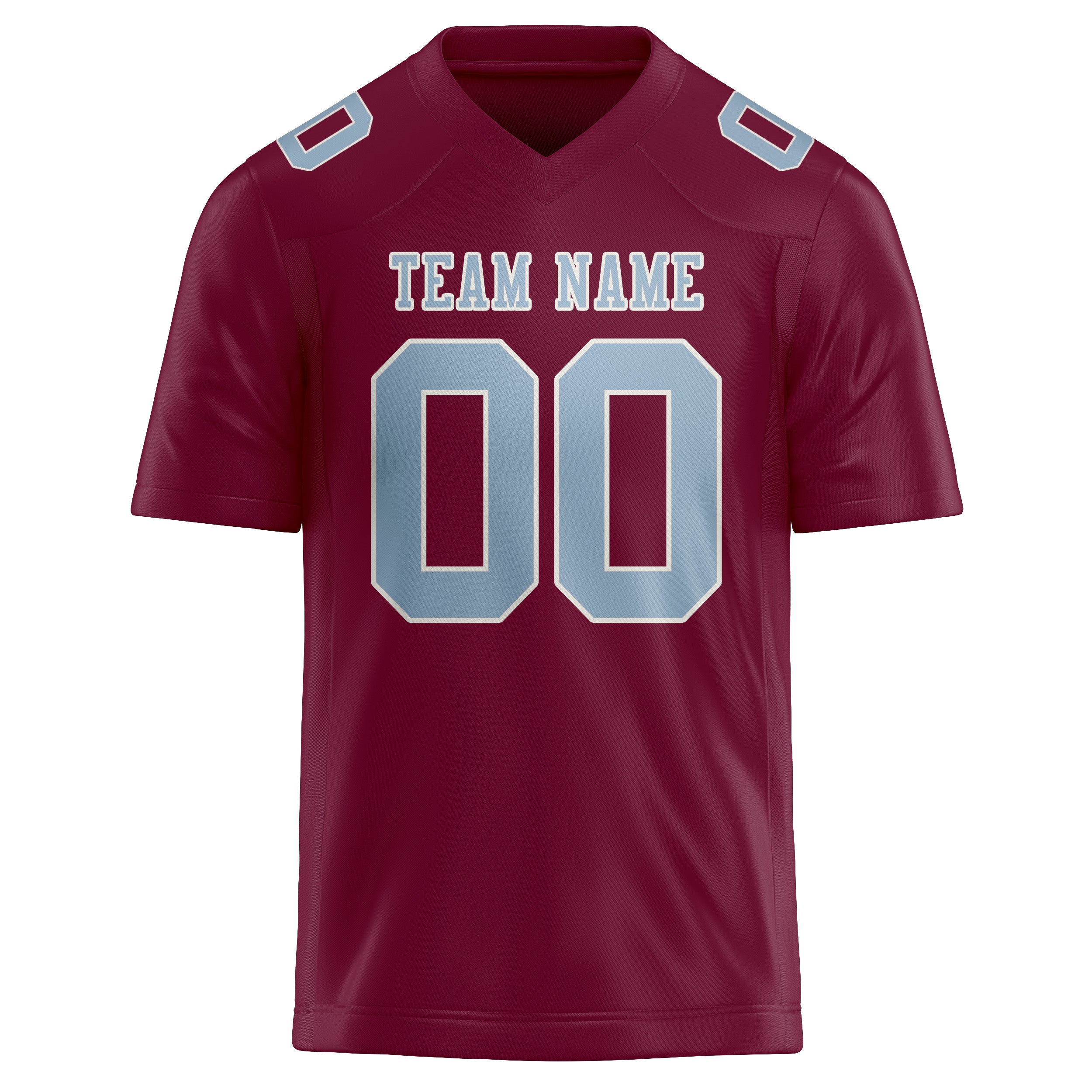 Custom Crimson Red Light Blue Football Jersey