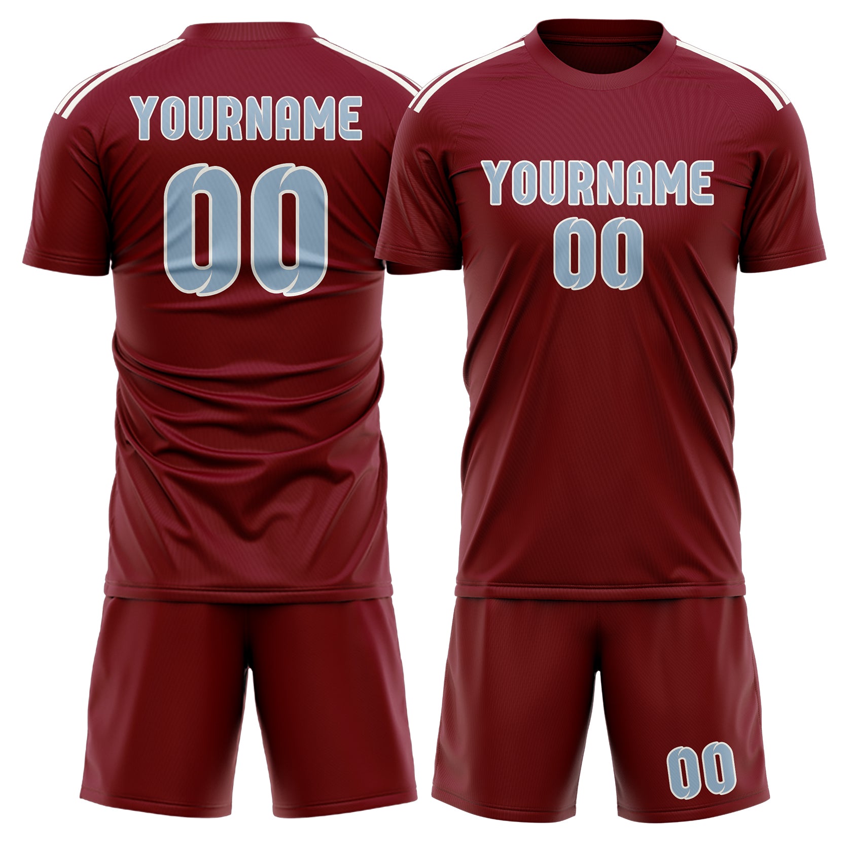 Custom Crimson Red Light Blue Soccer Set
