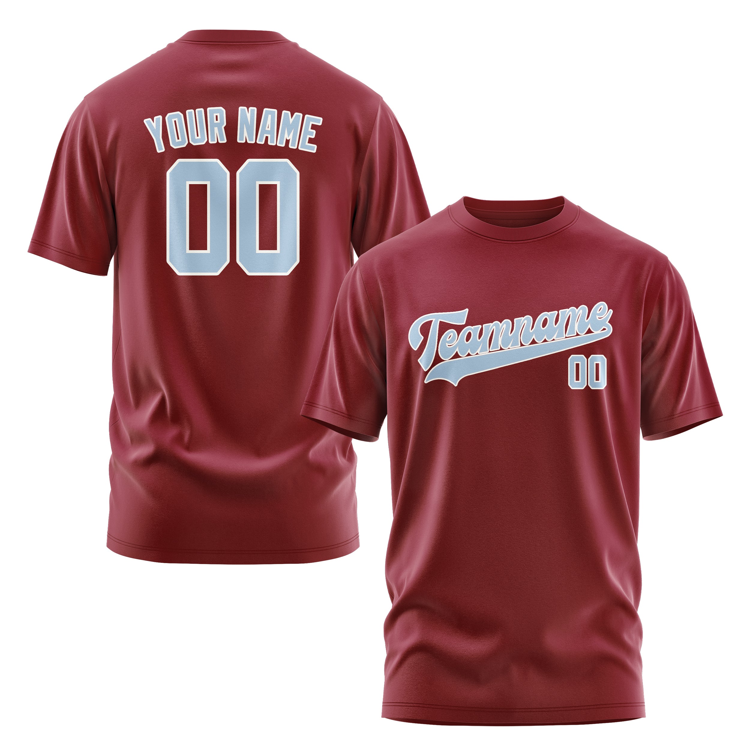 Custom Crimson Red Light Blue T-Shirt