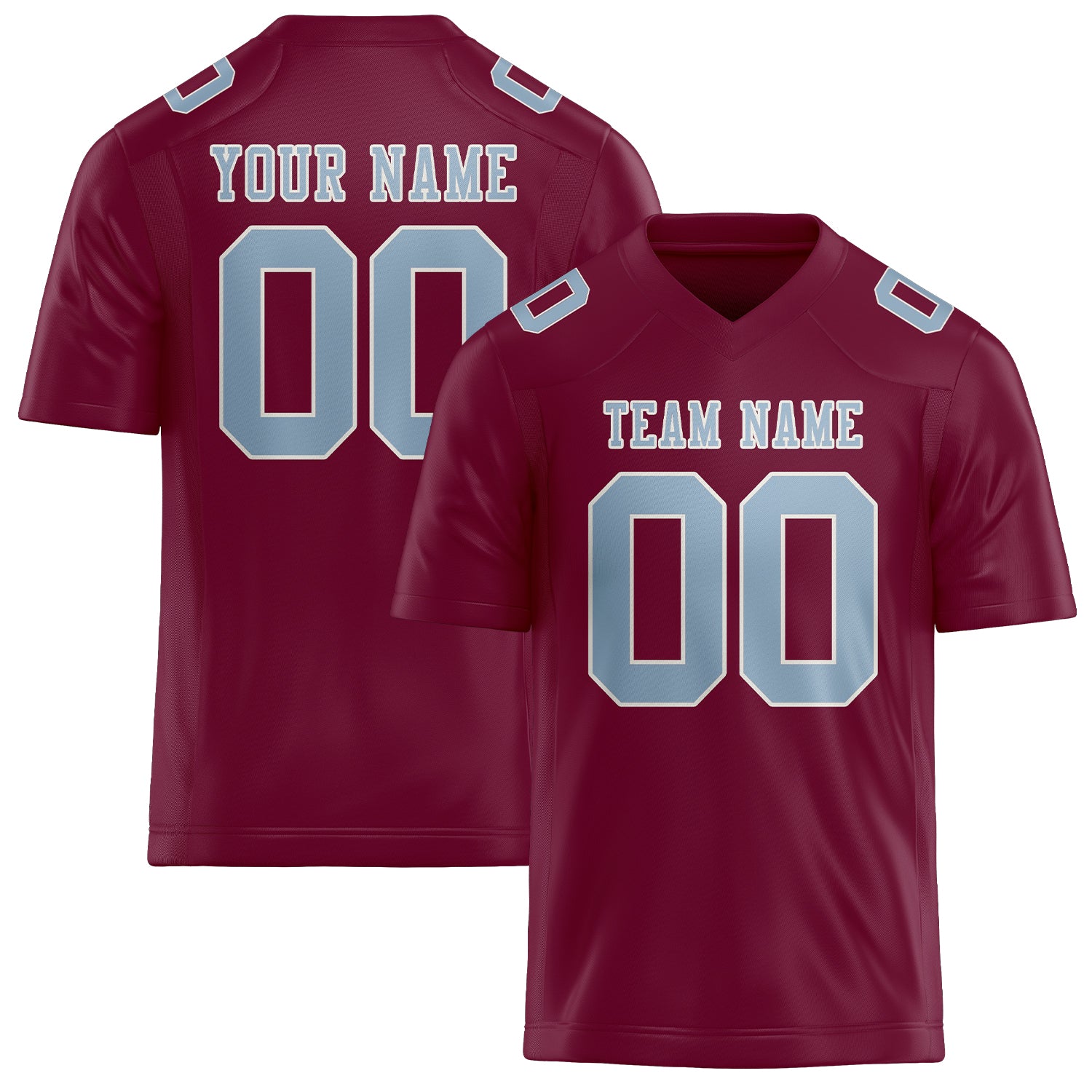 Custom Crimson Red Light Blue Football Jersey