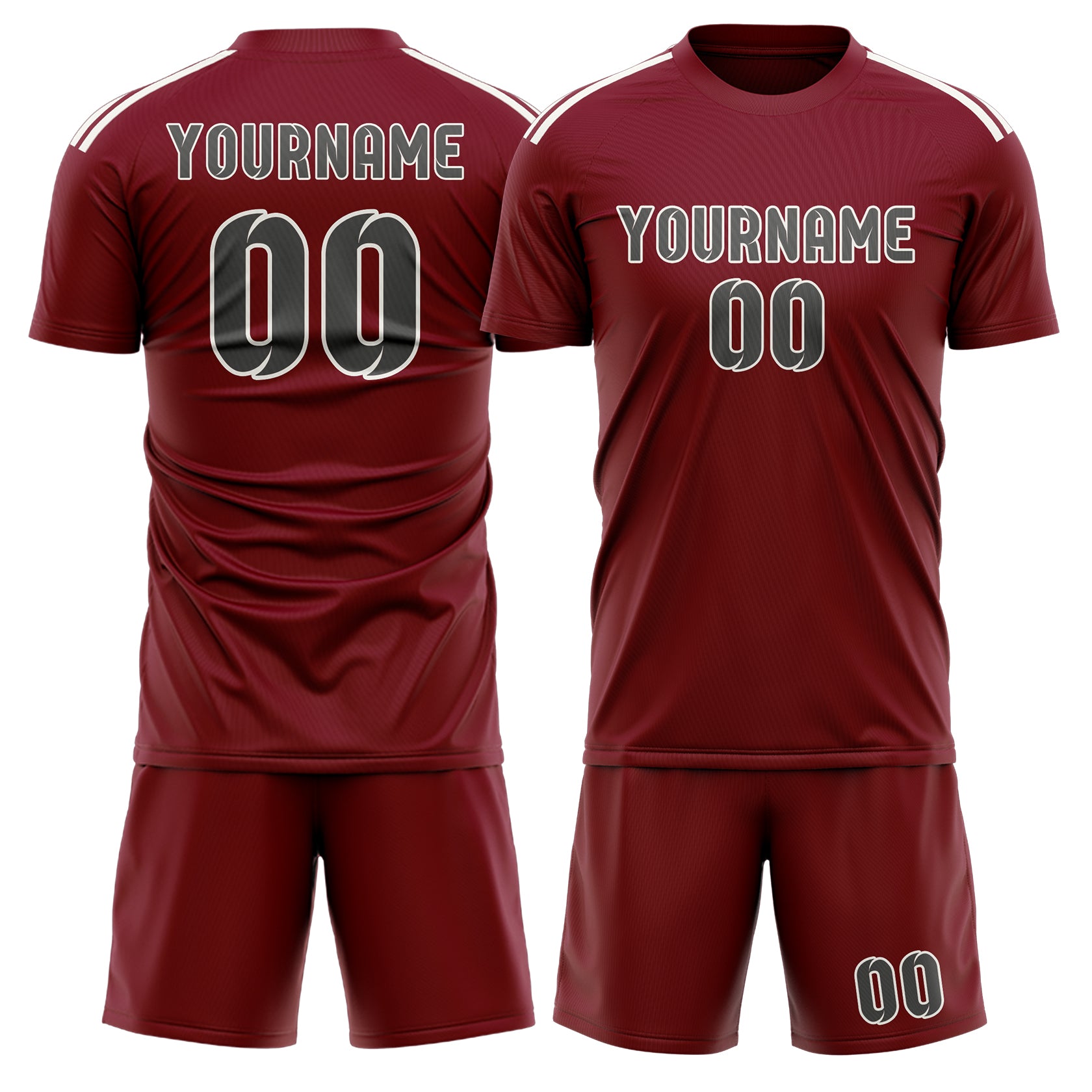 Custom Crimson Red Dark Grey Soccer Set