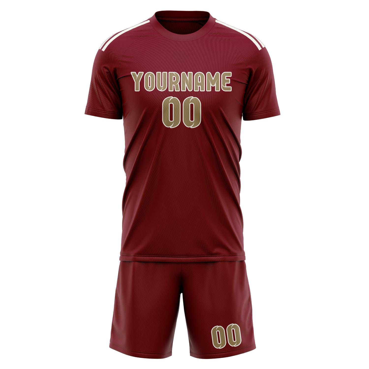 Custom Crimson Red Light Khaki Soccer Set