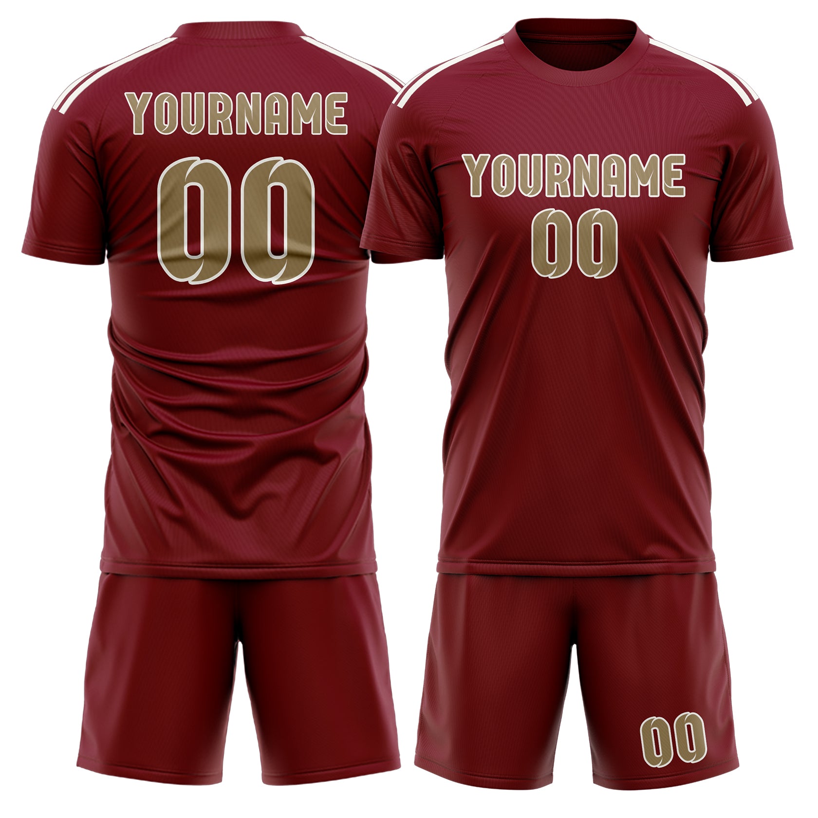 Custom Crimson Red Light Khaki Soccer Set