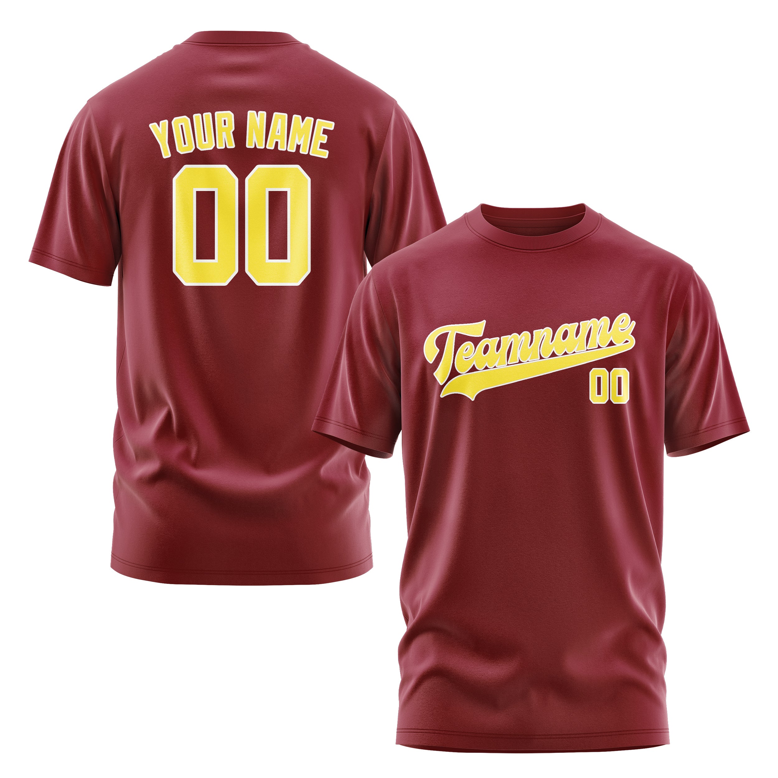 Custom Crimson Red Light Yellow T-Shirt